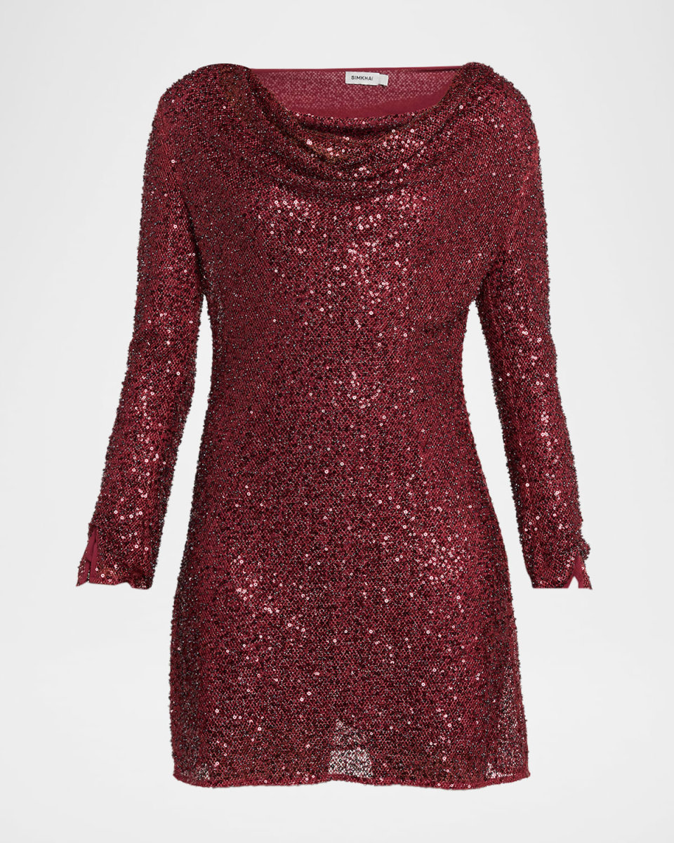 Emmy Cowl-Neck Bead & Sequin Mini Dress